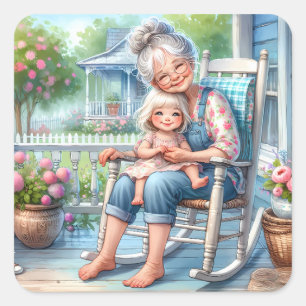 Grandmother Granddaughter Porch Embrace Square Sticker