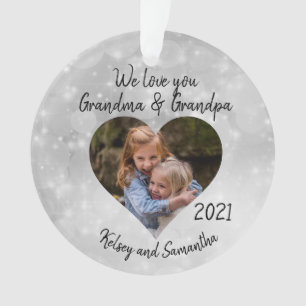 Grandmother Grandfather Custom Photo Heart Gift Ornament