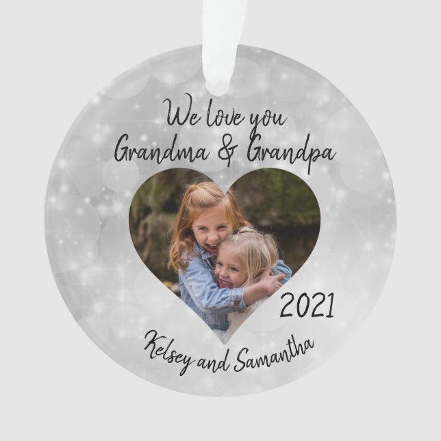 Grandmother Grandfather Custom Photo Heart Gift Ornament (Front)