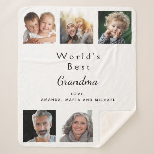 Grandmother grandma family photo collage white sherpa blanket