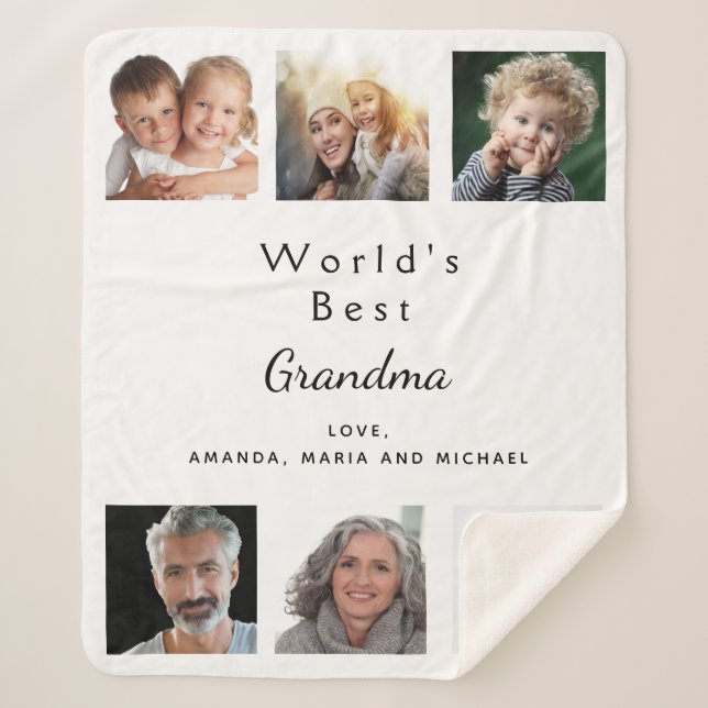 Grandmother grandma family photo collage white sherpa blanket (Front)