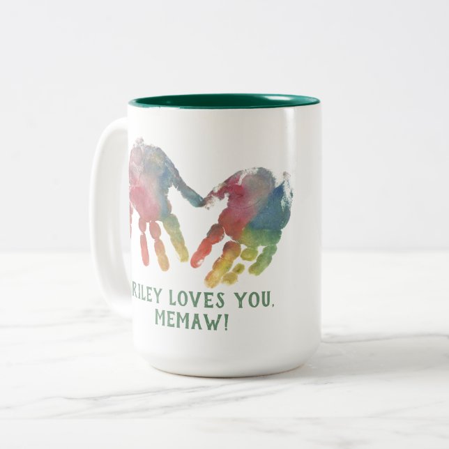 Grandmother Handprints with Photo Two-Tone Coffee Mug (Front Left)