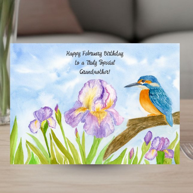 Grandmother Happy February Birthday Kingfisher Card (Creator Uploaded)