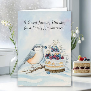 Grandmother Happy January Birthday Nuthatch Card
