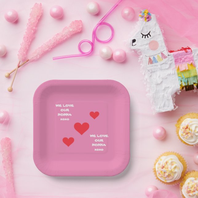 Grandmother Italian NONNA We LOVE YOU Cute Pink  Paper Plate (Party)