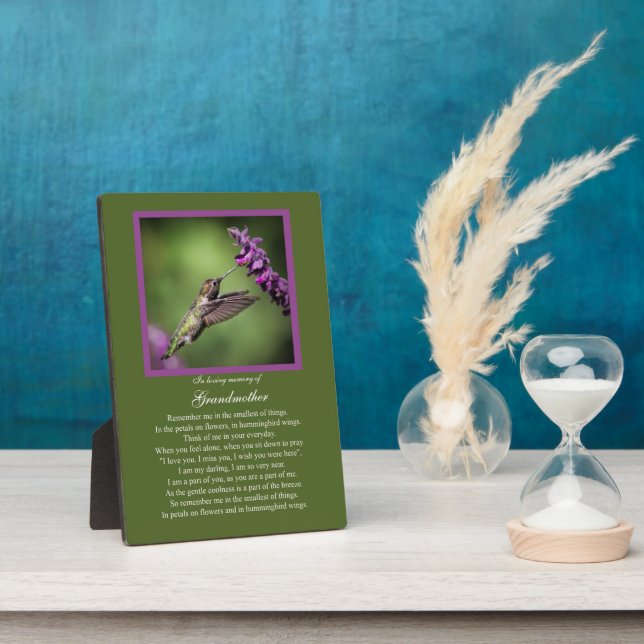 Grandmother Memorial With Hummingbird Poem Plaque (Side)