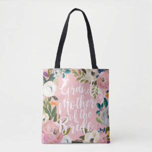 Grandmother of Bride Brushed Floral Wedding Party Tote Bag