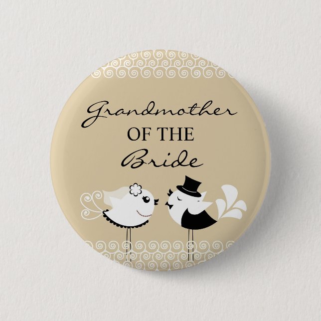 Grandmother of the Bride Birds Wedding Button (Front)