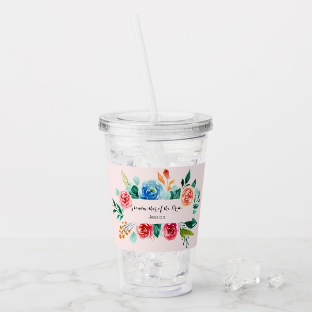 Grandmother of the Bride Floral Wedding Acrylic Tumbler (Front Ice)