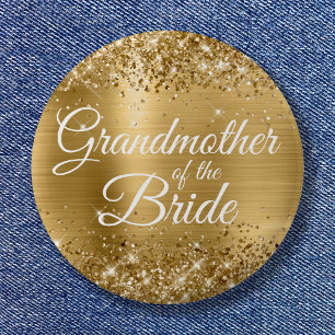 Grandmother of the Bride Glittery Gold Foil 6 Cm Round Badge
