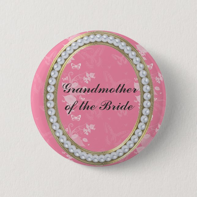  Grandmother of the Bride Pearls Butterflies  6 Cm Round Badge (Front)