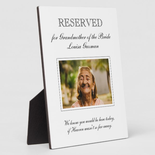 Grandmother of the Bride Photo Wedding Memorial Plaque (Side)