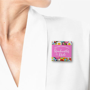 GRANDMOTHER OF THE BRIDE Spring Flowers Wedding 15 Cm Square Badge
