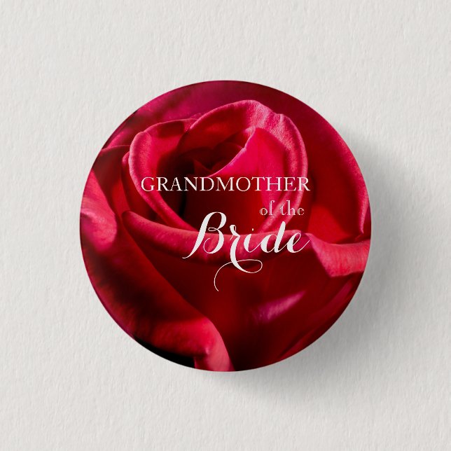 Grandmother of The Bride Wedding Red Roses Button (Front)