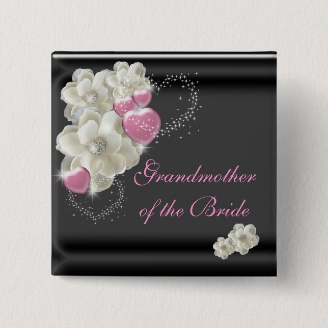 Grandmother of the Bride White,Pink and Black 15 Cm Square Badge (Front)