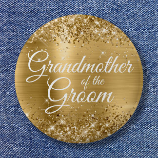 Grandmother of the Groom Glittery Gold Foil 6 Cm Round Badge