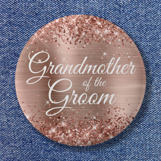 Grandmother of the Groom Glittery Rose Gold Foil 6 Cm Round Badge
