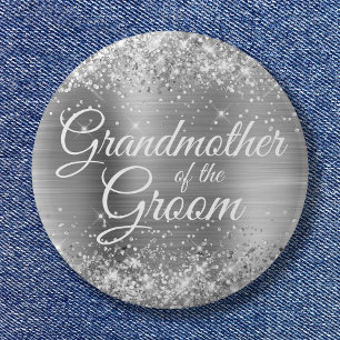 Grandmother of the Groom Glittery Silver Foil 6 Cm Round Badge