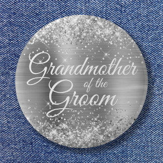 Grandmother of the Groom Glittery Silver Foil 6 Cm Round Badge