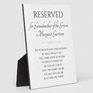 Grandmother Of The Groom Memorial Chair Wedding Plaque