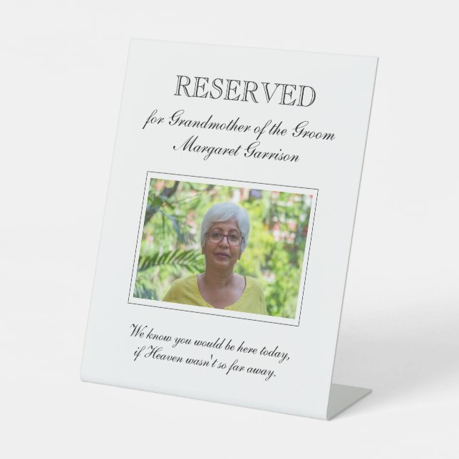 Grandmother of the Groom Photo Memorial Wedding Pedestal Sign (Front)