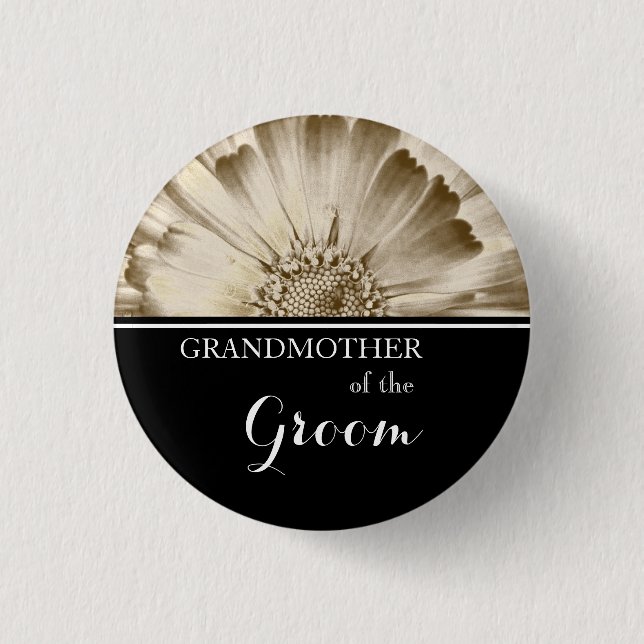 Grandmother of The Groom Wedding Gold Daisy 3 Cm Round Badge (Front)