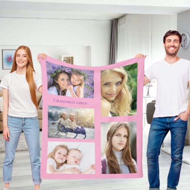 Grandmother photo collage girls pink fleece blanket (Creator Uploaded)