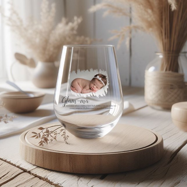 Grandmother Photo Glam-ma Stemless Wine Glass (Creator Uploaded)