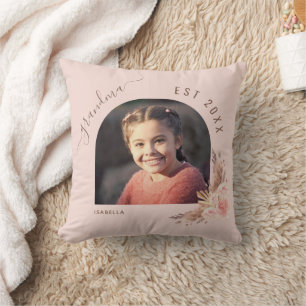 Grandmother photo pampas grass rose gold pink cushion
