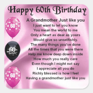 Grandmother Poem - 60th Birthday Square Sticker