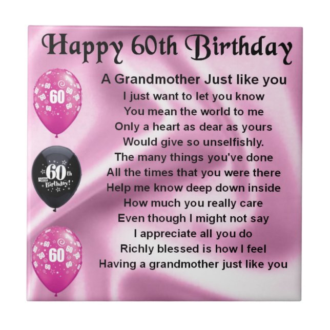 Grandmother Poem - 60th Birthday Tile (Front)