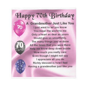 Grandmother Poem - 70th Birthday Notepad