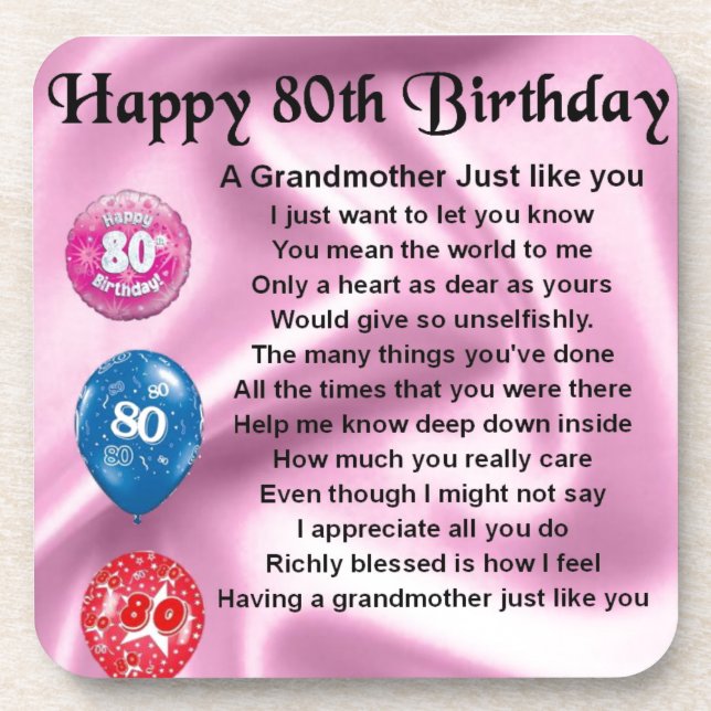 Grandmother poem  -  80th birthday coaster (Front)