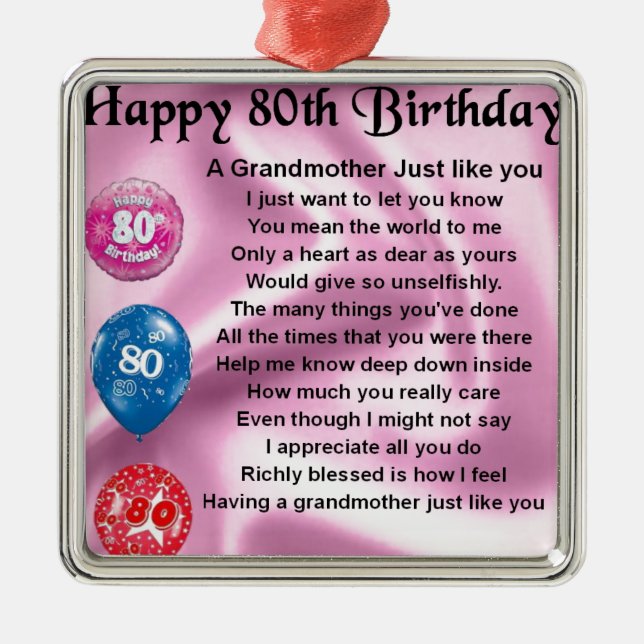 Grandmother poem  -  80th birthday metal tree decoration (Front)