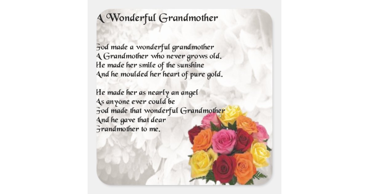 Grandmother Poem Flowers Square Sticker Zazzle