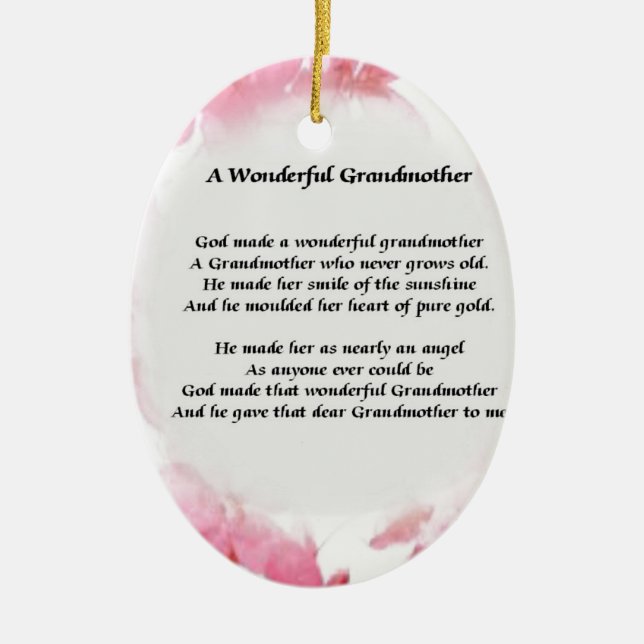 Grandmother Poem - Pink Floral Ceramic Tree Decoration (Front)