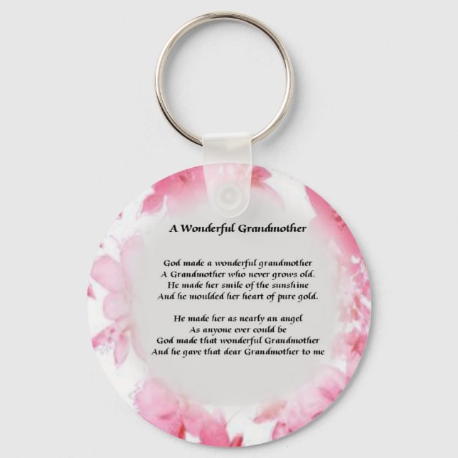 Grandmother Poem - Pink Floral Key Ring (Front)
