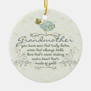 Grandmother Poem with Birds Ceramic Tree Decoration