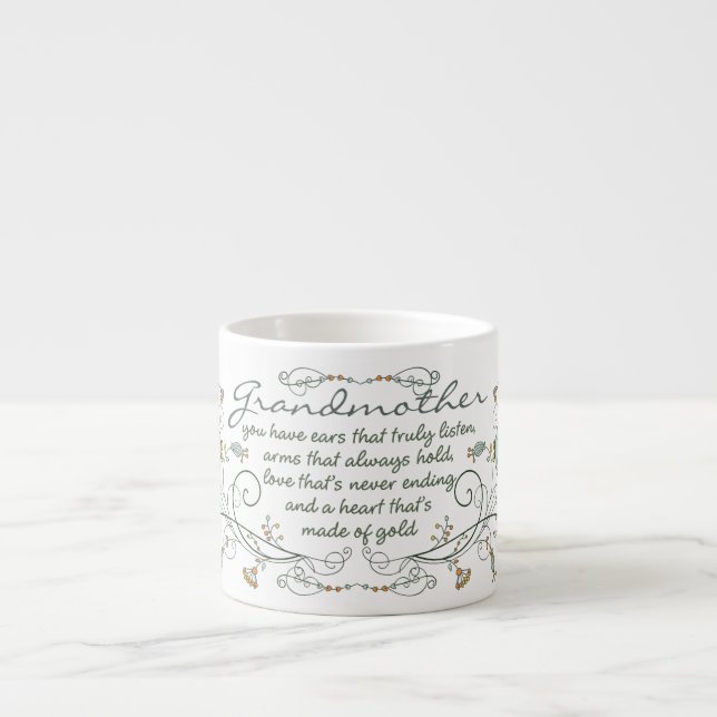 Grandmother Poem with Birds Espresso Cup (Front)