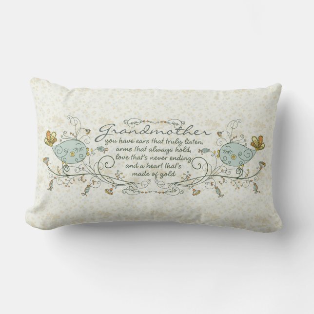 Grandmother Poem with Birds Lumbar Cushion (Front)