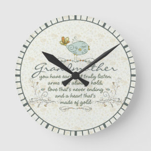 Grandmother Poem with Birds Round Clock