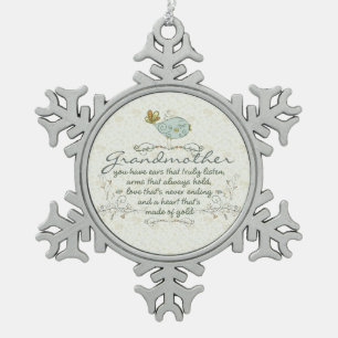 Grandmother Poem with Birds Snowflake Pewter Christmas Ornament