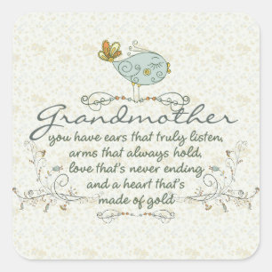 Grandmother Poem with Birds Square Sticker