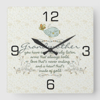 Grandmother Poem with Birds Square Wall Clock