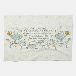Grandmother Poem with Birds Tea Towel