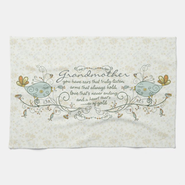 Grandmother Poem with Birds Tea Towel (Horizontal)