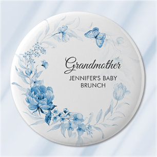Grandmother Soft Blue Florals Baby Shower/Brunch 6 Cm Round Badge