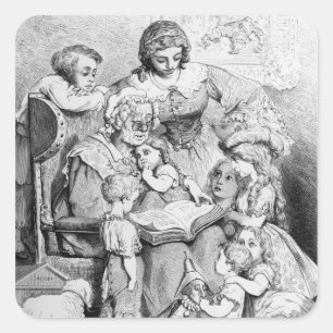 Grandmother telling a story to her square sticker