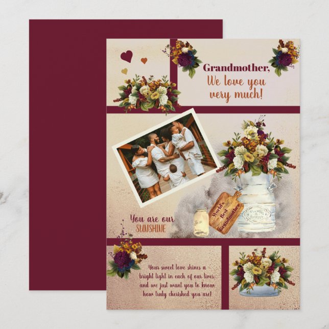 Grandmother We Love You Photo Fall Floral | Text   Card (Front/Back)