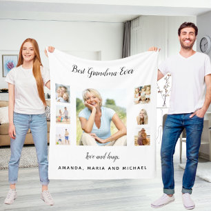 Grandmother white black photo collage grandkids fleece blanket